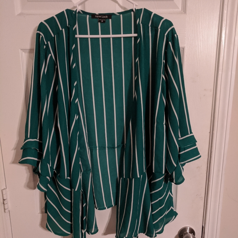 Green and White Striped Blouse